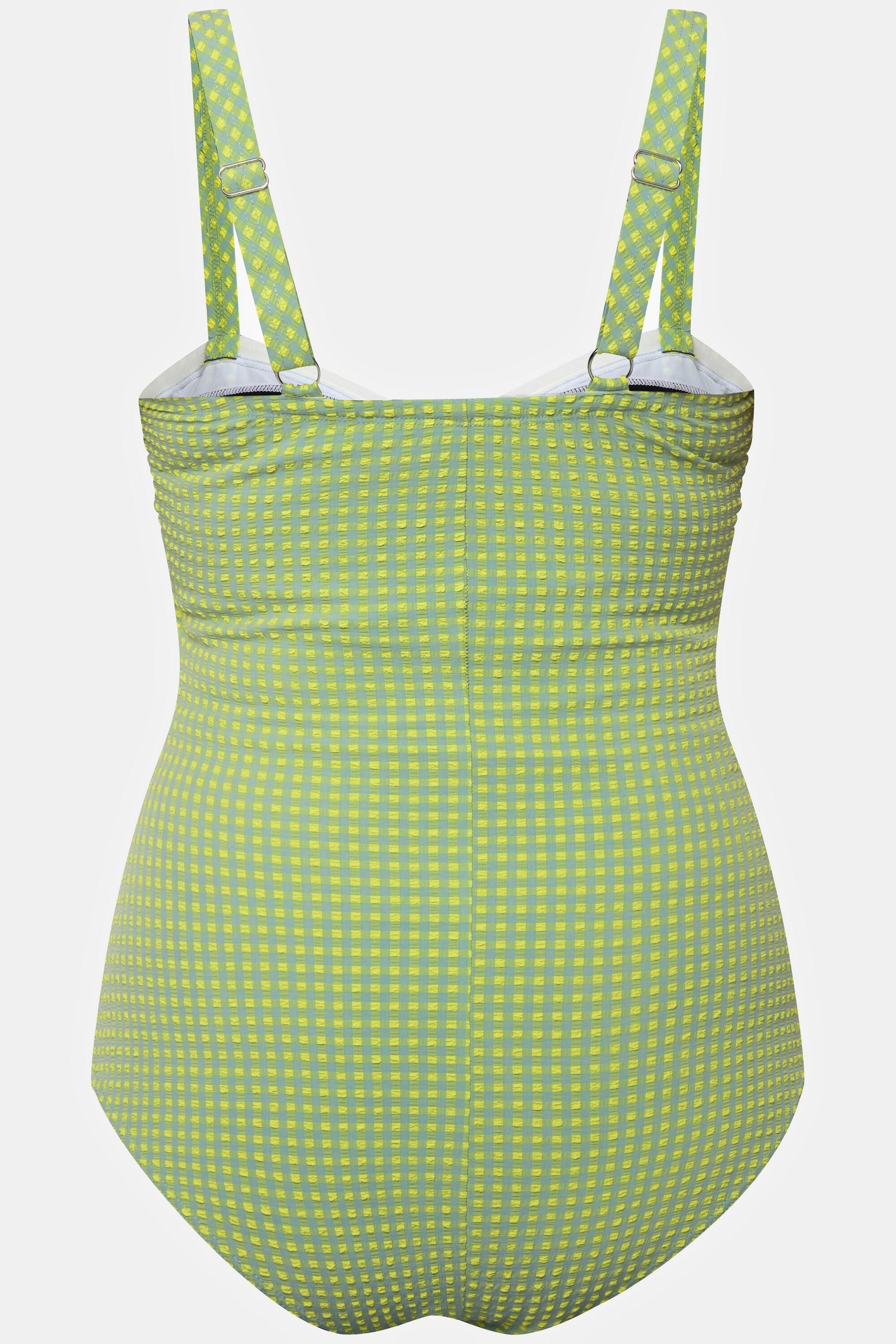 Ulla Popken  Maillot de bain, avec bonnets souples. Tissu Seersucker. Fermeture à glissière. 