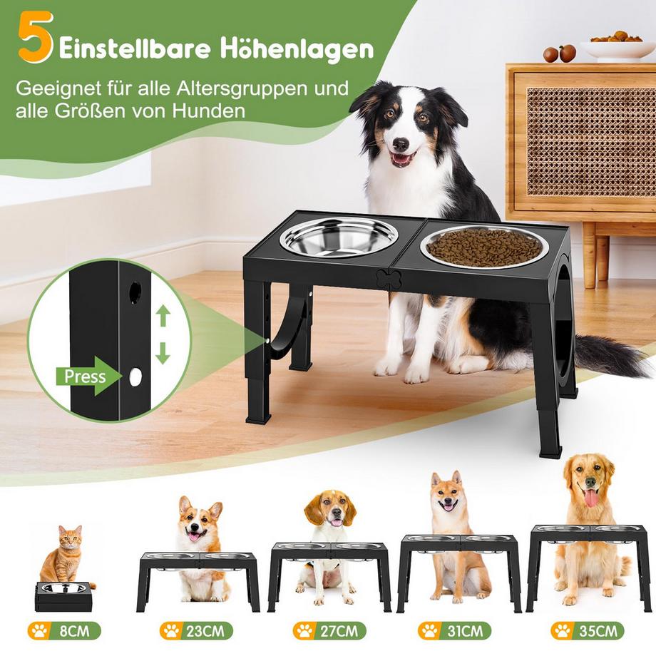 Alopini  Bol Surélevé pour Chien, bol d'alimentation Réglable En Hauteur 5 pour Petits Chiens de Taille Moyenne, station d'alimentation 