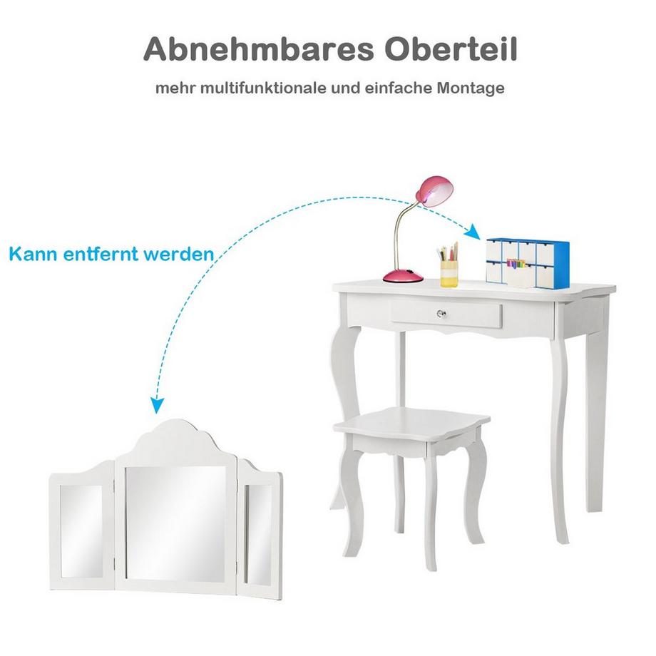 Northix  Schminktisch- und Hocker-Set für Kinder Frisiertisch mit Schublade Spiegel 70 x 34 x 103 cm Weiß 