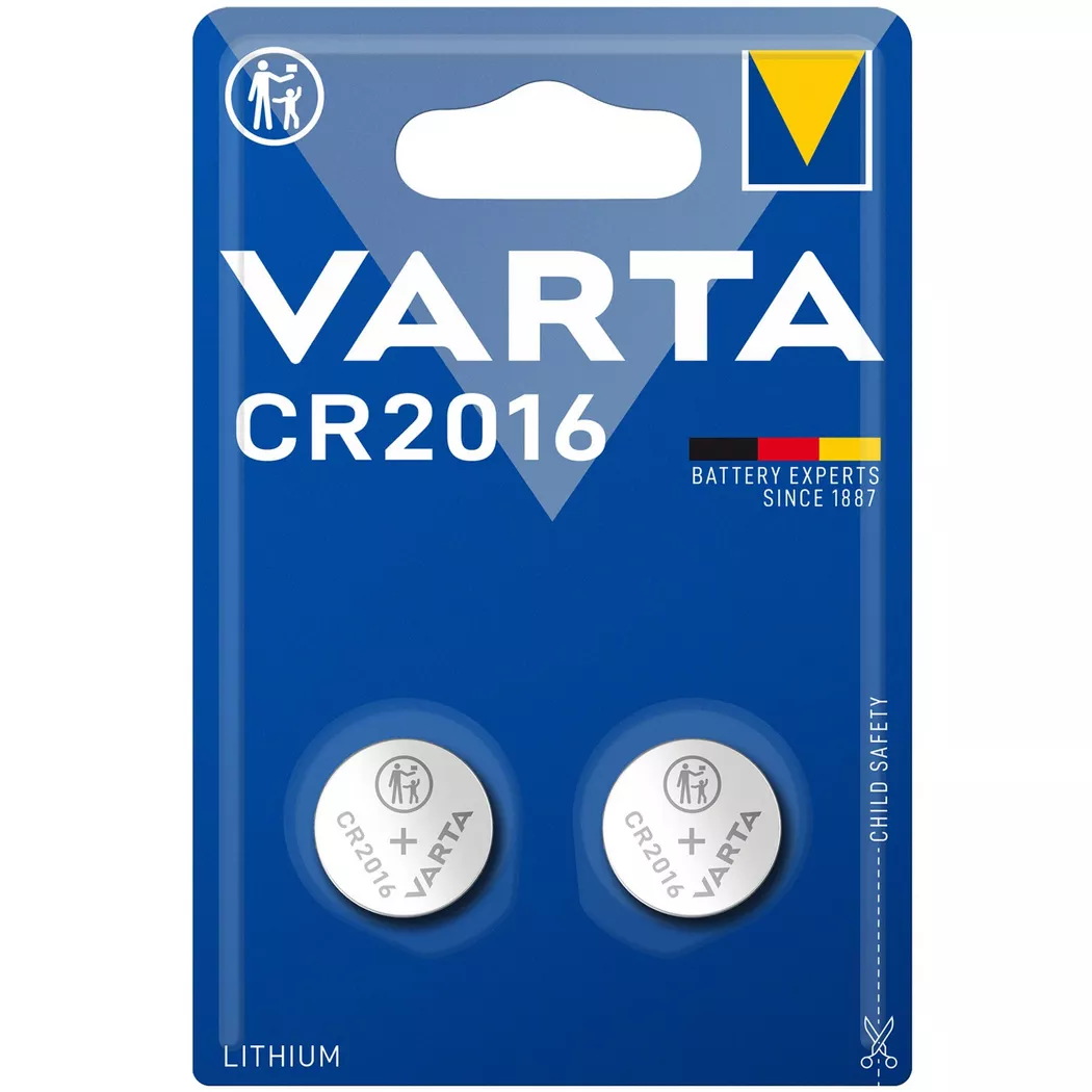 VARTA - Pile bouton au lithium CR2016 3 V, paquet de 2, CR2016