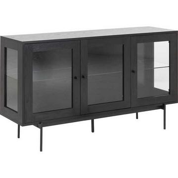 Buffet Angie structure mélaminé frêne noir 3 portes vitrées 140x40x82cm