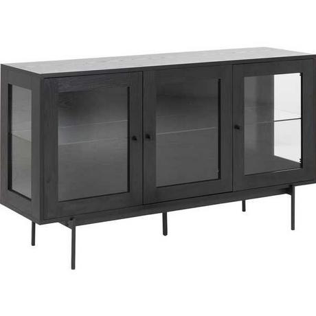 mutoni Buffet Angie structure mélaminé frêne noir 3 portes vitrées 140x40x82cm  