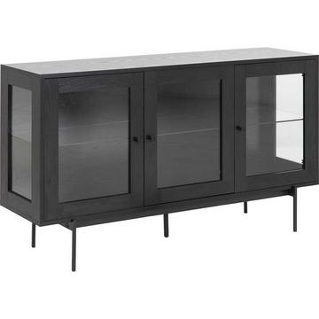 Buffet Angie cadre mélamine frêne noir 3 portes vitrées 140x40x82cm