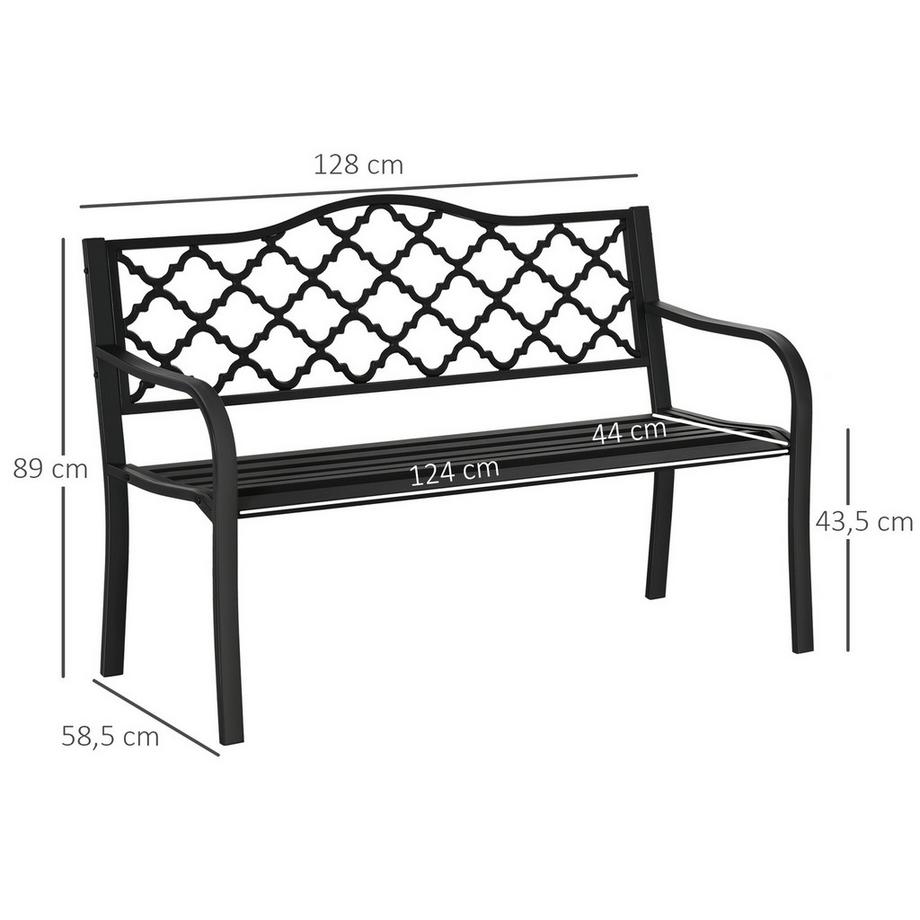 Northio Gartenbank 2-Sitzer Elegante Parkbank Aus Metall, Bis 240 Kg, Mit Rücken- & Armlehnen, Gusseisen, Schwarz, 128X58,5X89 Cm  