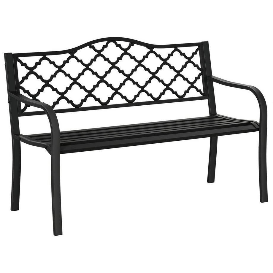 Gartenbank 2-Sitzer Elegante Parkbank Aus Metall, Bis 240 Kg, Mit Rücken- & Armlehnen, Gusseisen, Schwarz, 128X58,5X89 Cm