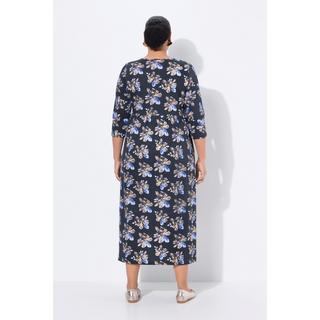 Ulla Popken Abito lungo floreale scollo rotondo maniche 3/4 con tasche  