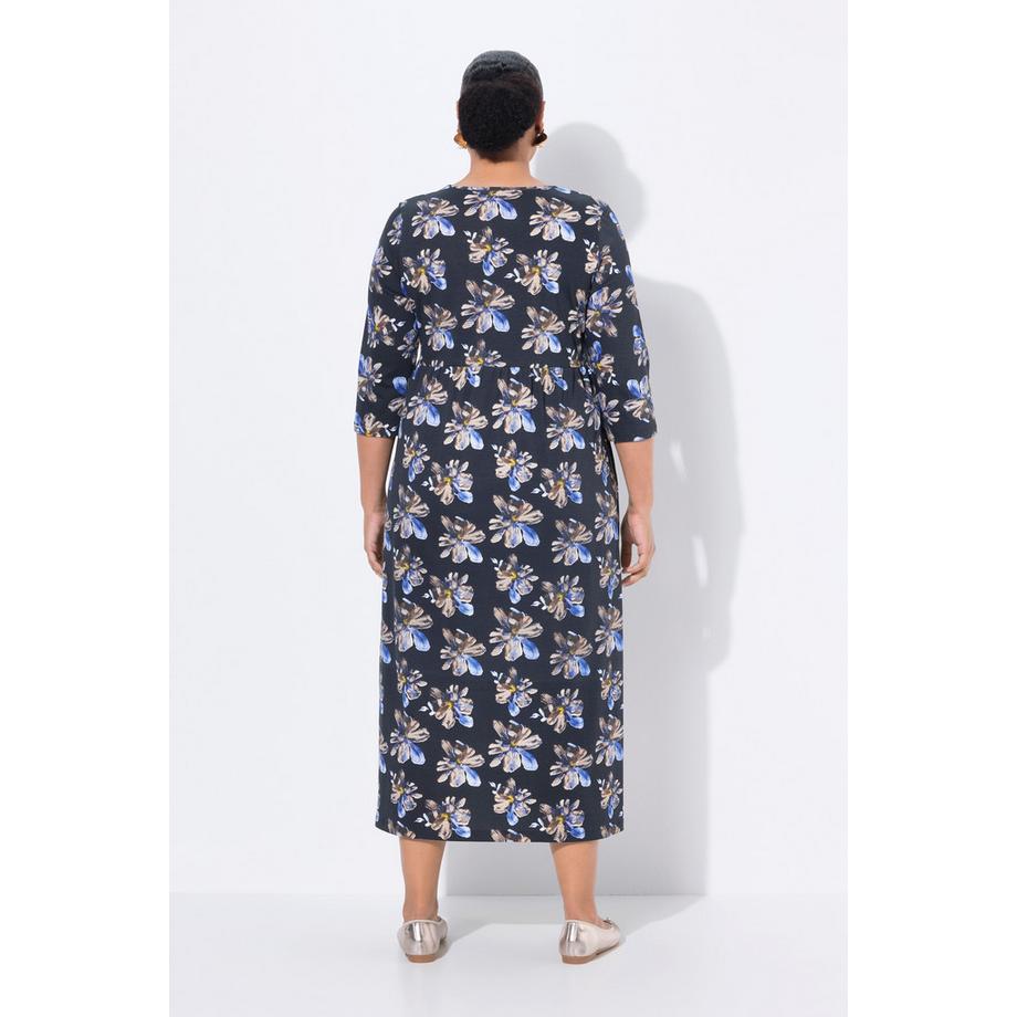 Ulla Popken Robe maxi florale col rond manches 3/4 avec poches  