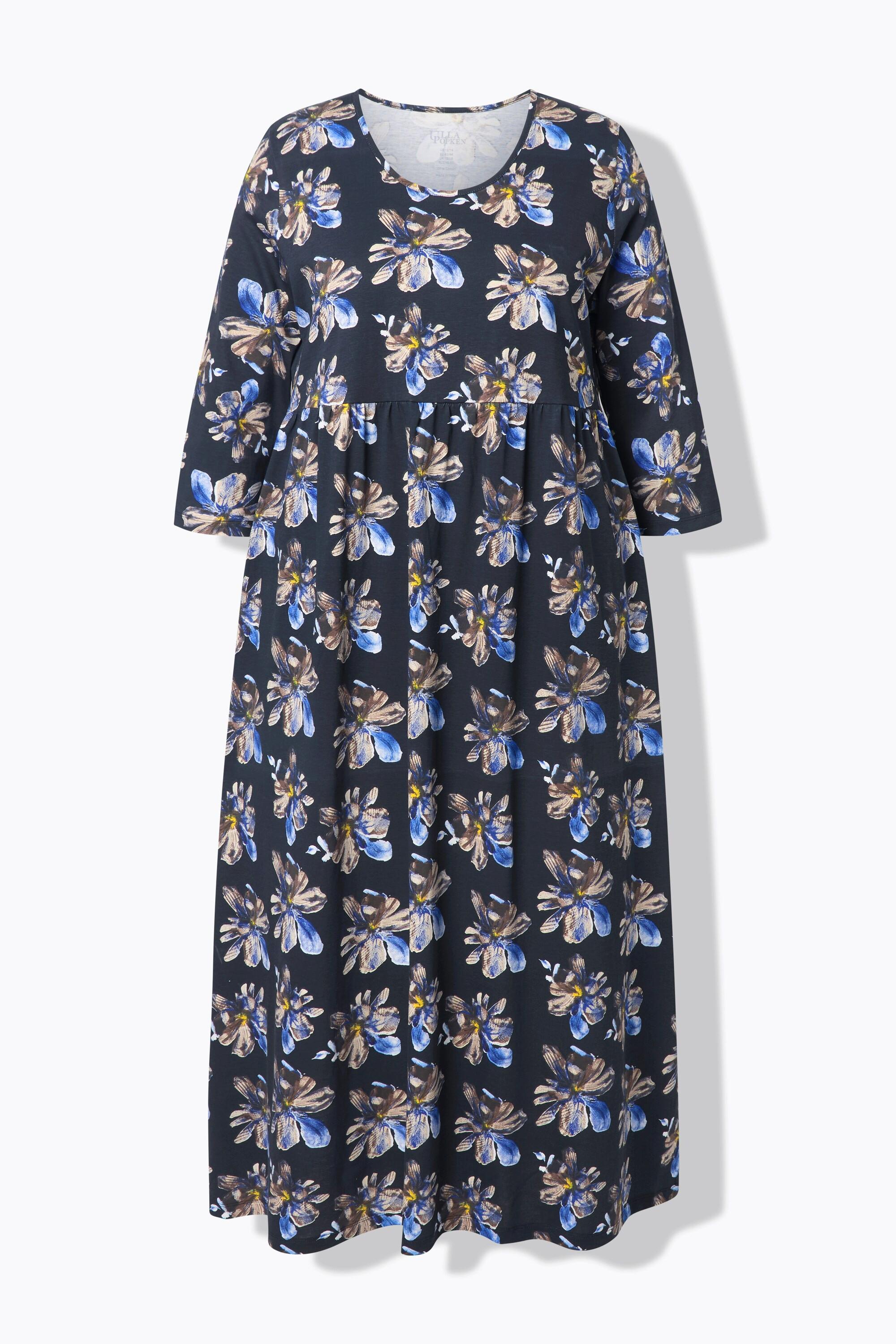 Ulla Popken Abito lungo floreale scollo rotondo maniche 3/4 con tasche  