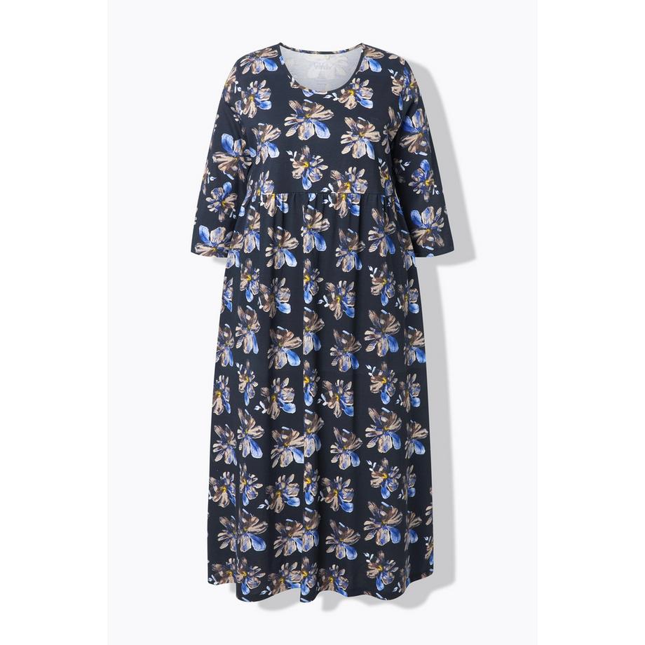 Ulla Popken Robe maxi florale col rond manches 3/4 avec poches  