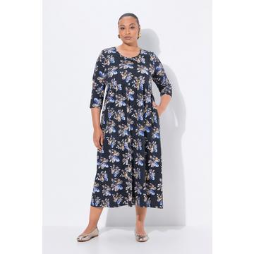 Maxikleid, Blüten, Rundhals, 3/4-Arm, Taschen