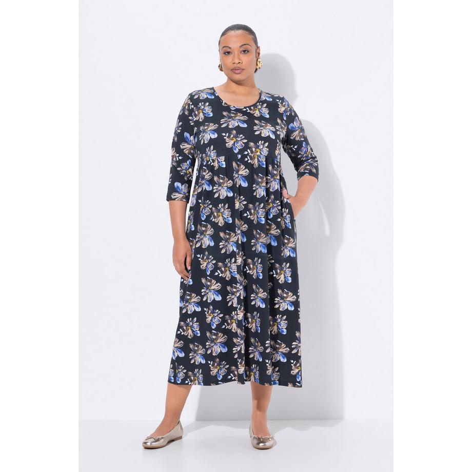 Ulla Popken Robe maxi florale col rond manches 3/4 avec poches  