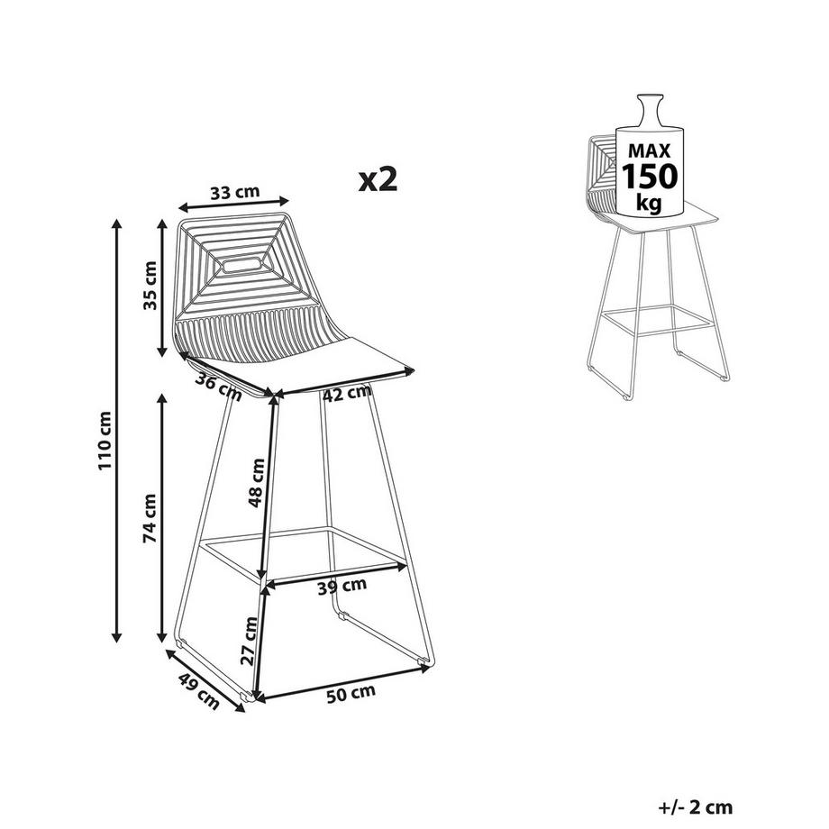 Beliani Set di 2 sedie alte en Acciaio Industriale BISBEE  