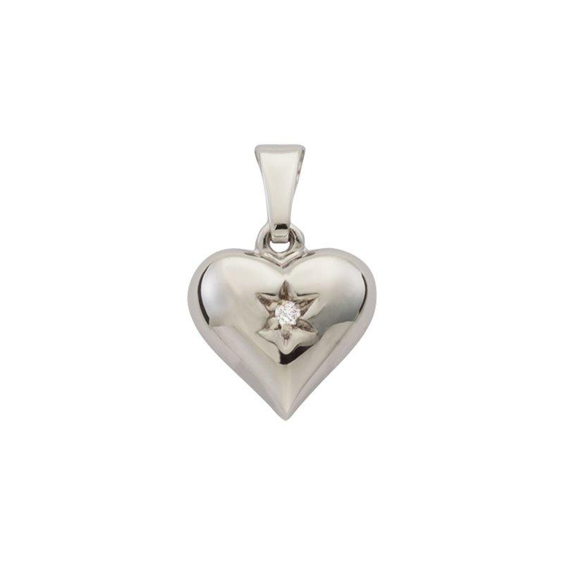 MUAU Schmuck  Pendentif coeur or blanc 750 diamant 0.01.00ct. 15x10mm 