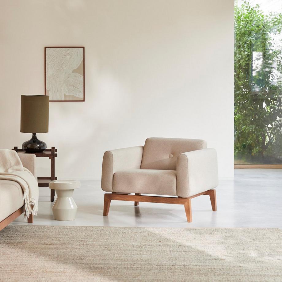 Tikamoon Fauteuil en chêne massif et tissu écru Bjorn  