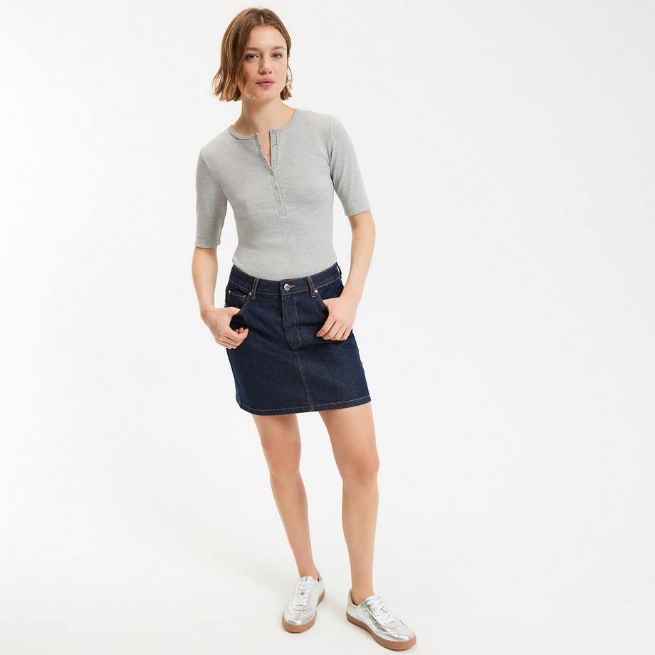 La Redoute Collections Geripptes T-Shirt mit Henley-Ausschnitt  
