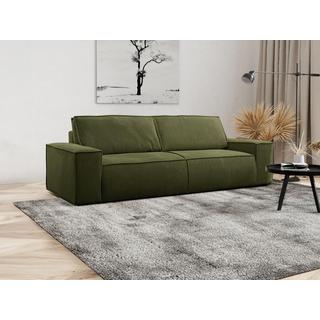 PASCAL MORABITO Canapé 4 places convertible en velours côtelé vert olive AMELIA  