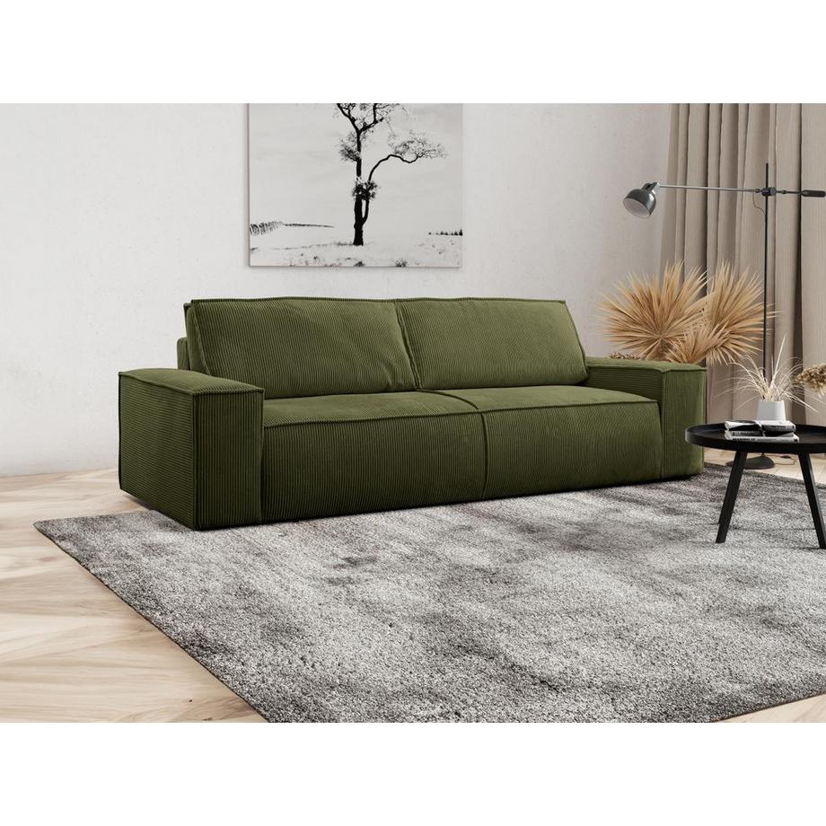 PASCAL MORABITO Canapé 4 places convertible en velours côtelé vert olive AMELIA  