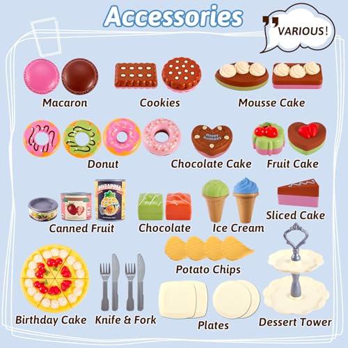 Activity-board  Ensemble de desserts de cuisine pour enfants, jouets pour enfants, accessoires de cuisine, jouets alimentaires avec support à dessert, jouets d'apprentissage pour enfants 