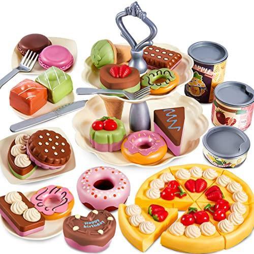 Activity-board  Ensemble de desserts de cuisine pour enfants, jouets pour enfants, accessoires de cuisine, jouets alimentaires avec support à dessert, jouets d'apprentissage pour enfants 