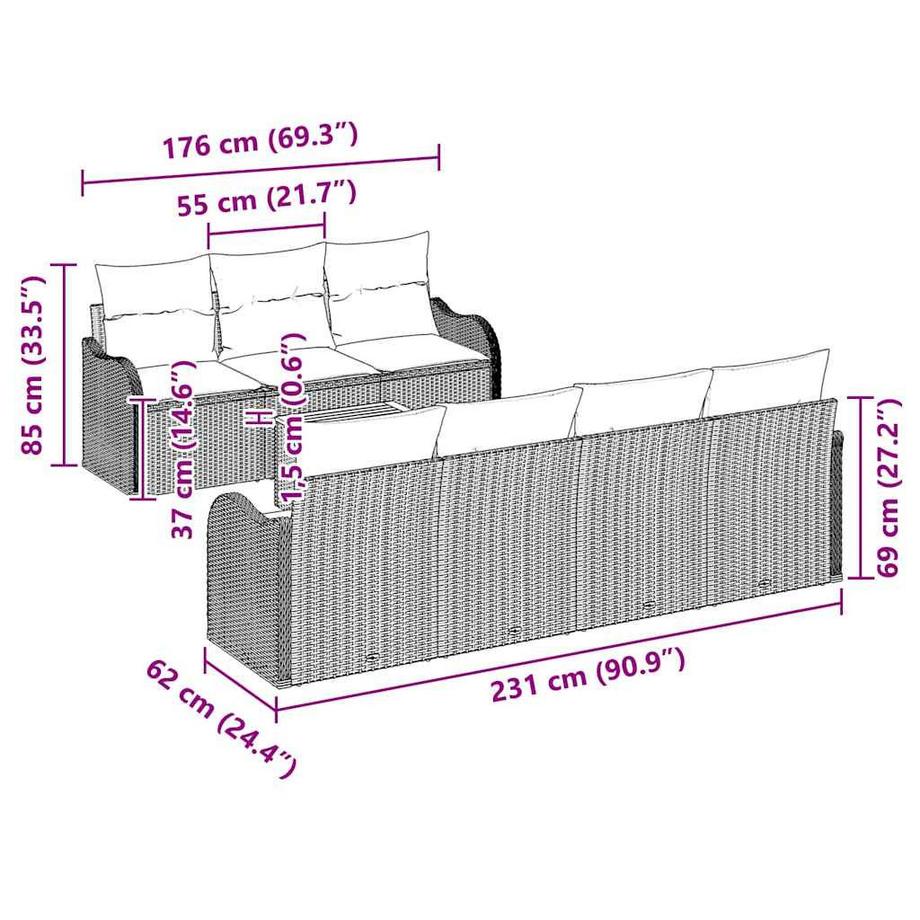 VidaXL Canapé de jardin poly rattan  