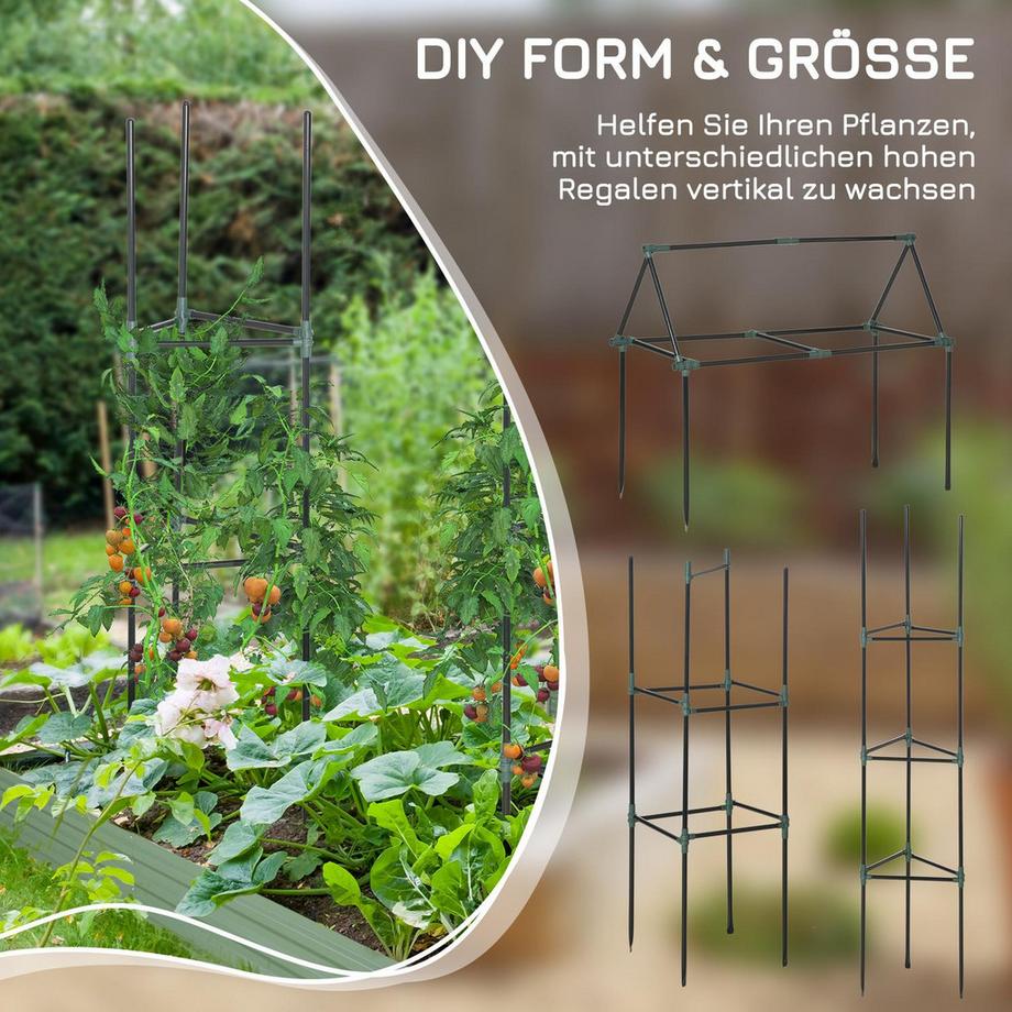 Northio Rankhilfe 3Er-Set, Pflanzenhalter, Gartenpflanze Stützstangen, Rankgitter, Tomatenkäfig Für Kletterpflanzen, Stahl, Grün, 38 X 38 X 182 Cm  