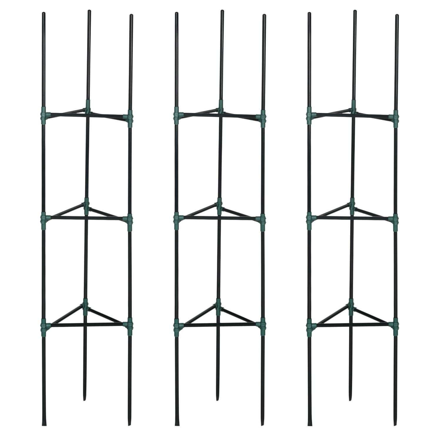 Northio Treillis Lot De 3 Supports Pour Plantes De Jardin Poteaux De Support Pour Plantes Treillis Cage À Tomates Pour Plantes Grimpantes Acier Vert 38 X 38 X 182 Cm  