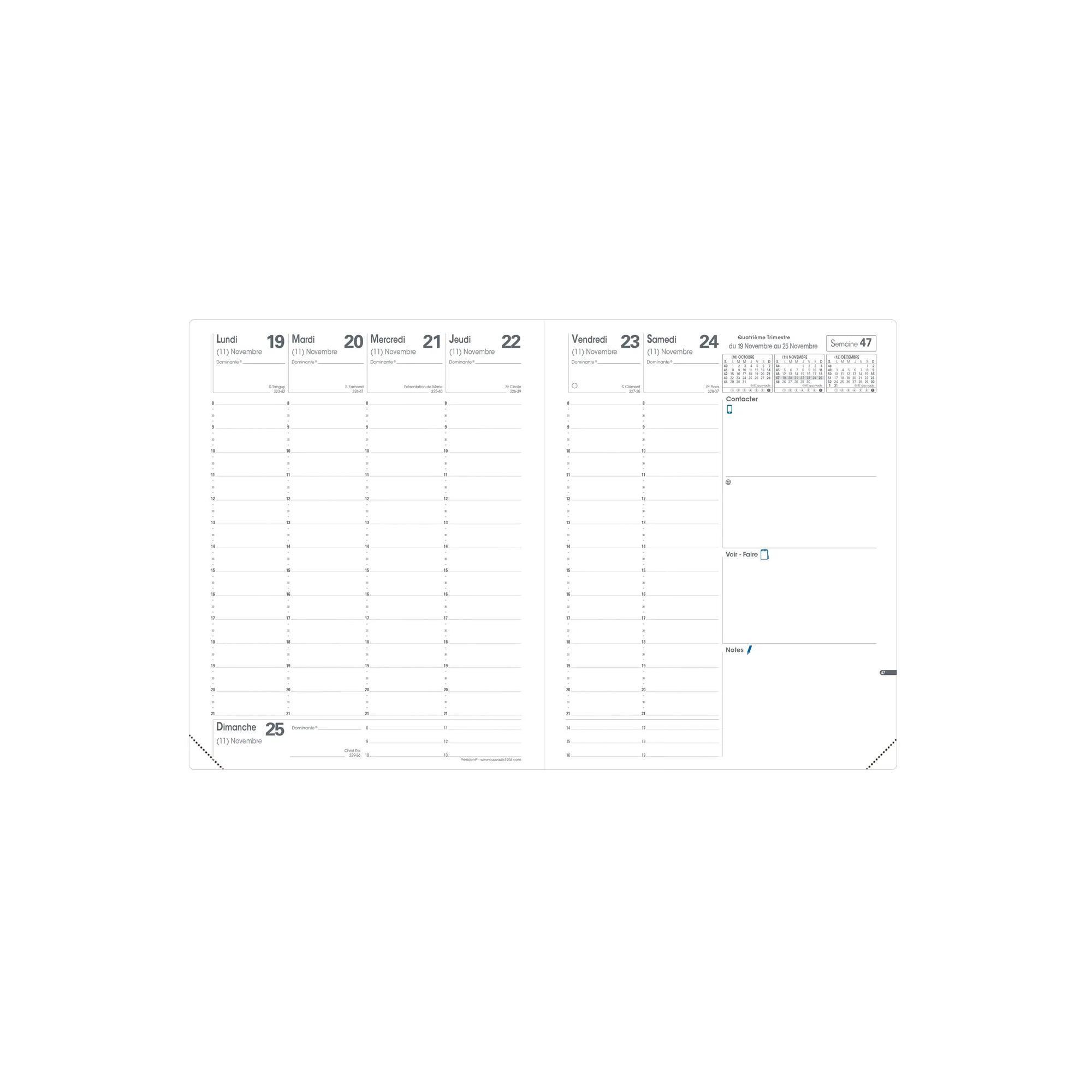 QUO-VADIS Quo Vadis - Agenda - 2025 - Président - Semainier Planning - Français - Impala - 13 mois de décembre à décembre - 21x27 cm - Papier Clairefontaine blanc - Fabrication française - x 6  