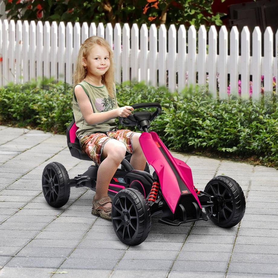 Northio  Gokart Tretauto mit Handbremse, verstellbarem Sitz, Vor- und Rückwärtsgang, Tretfahrzeug Kinderfahrzeug Kettcar für Kinder 3-8 Jahren Rosa Aosom 