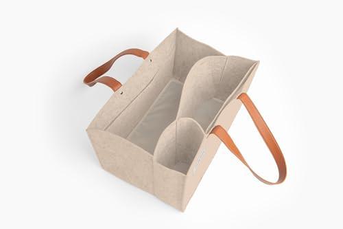 Only-bags.store  Sac d'organisation pour les enseignants, le bureau à domicile et le travail, les fournitures scolaires, la papeterie et les fournitures de bricolage - Modèle ouvert en feutre avec poignées en similicuir 