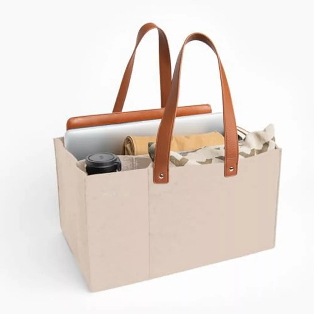 Only-bags.store - Organizer-Tasche für Lehrer, Home Office und Arbeit, Schulbedarf, Schreibwaren und Bastelmaterial - Offenes Design aus Filz mit Kunstledergriffen, für Damen, Beige, Größe ONESIZE