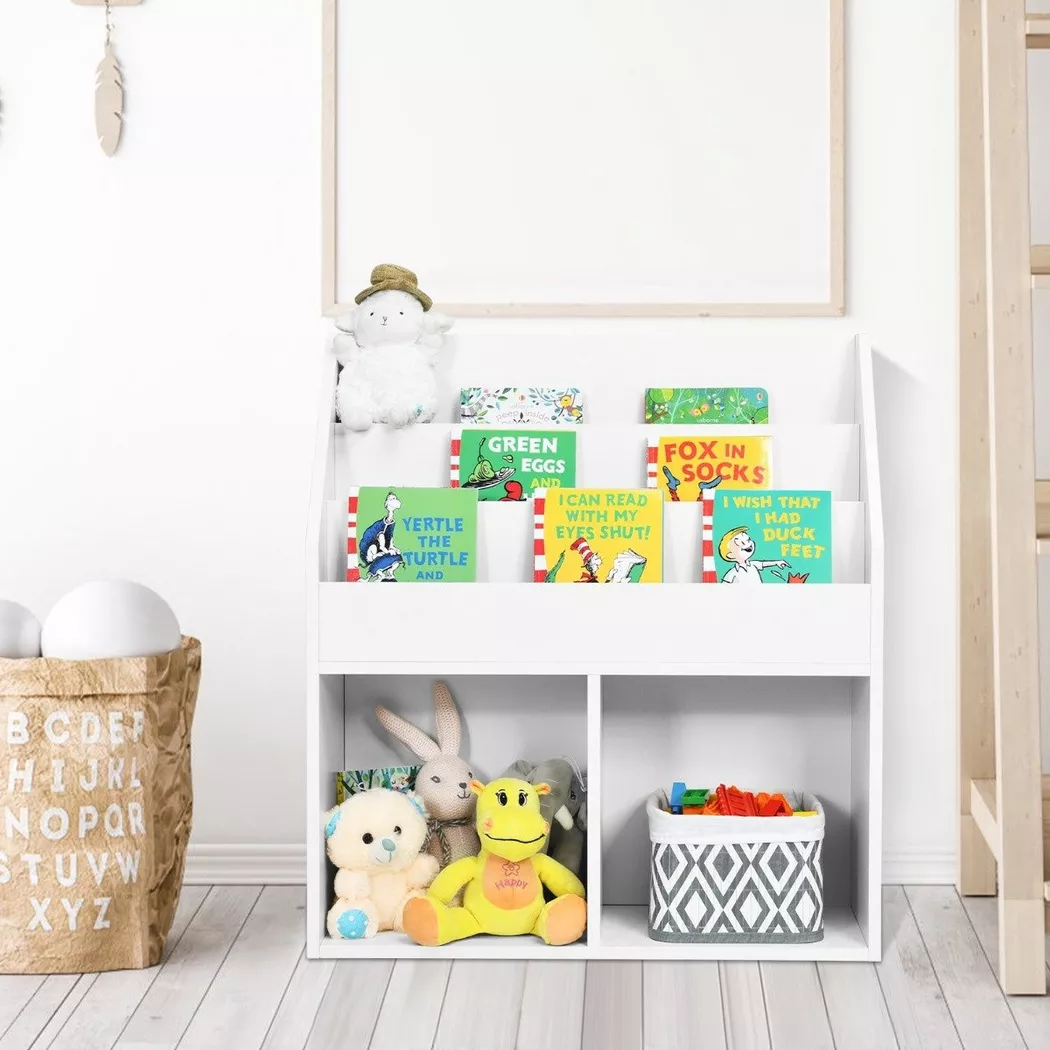 Northix - Libreria per bambini in legno con 3 ripiani e 2 ripiani, scaffale per giocattoli bianco, One Size
