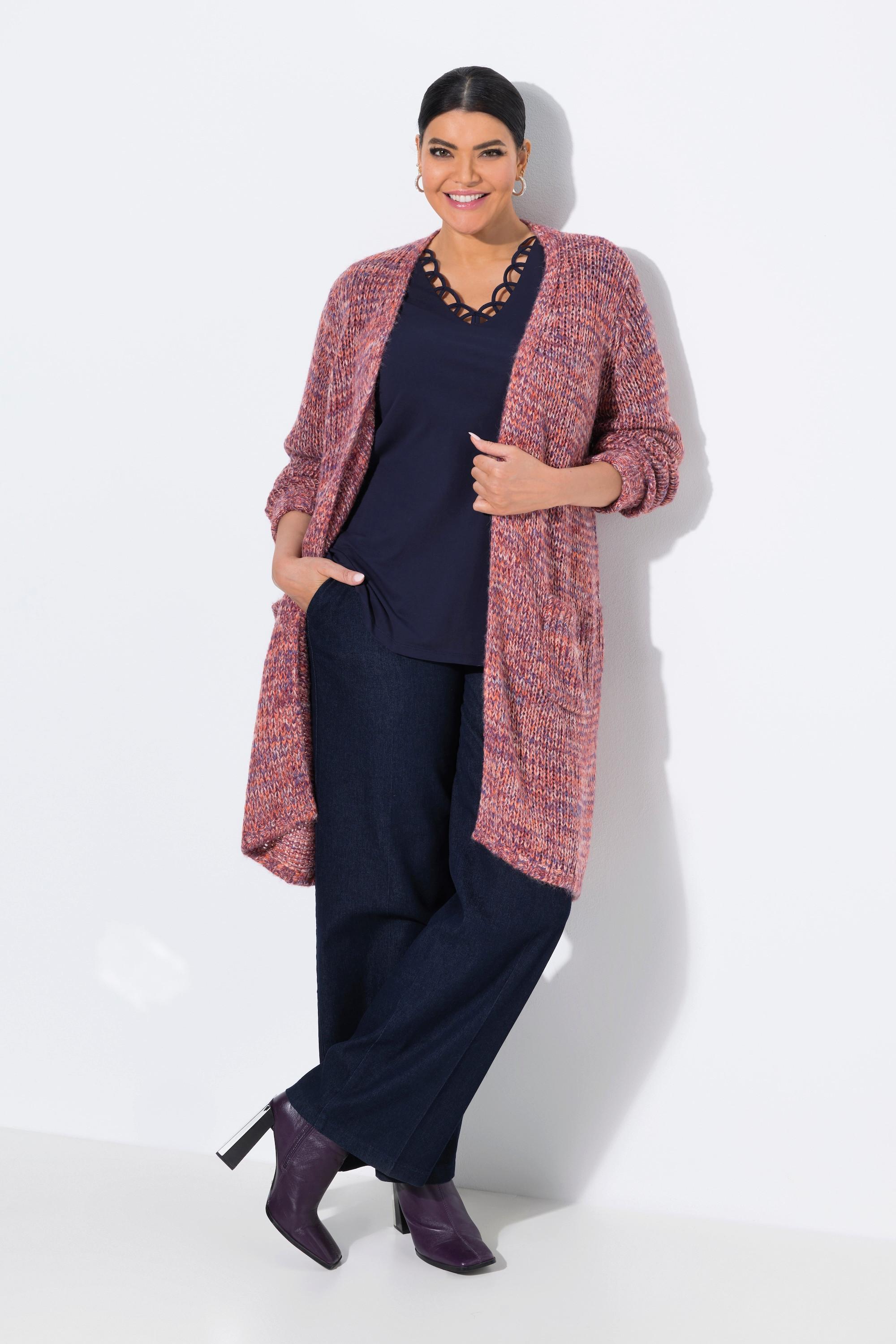 Ulla Popken Long Cardigan Grosse Maille Encolure V Manches Longues  