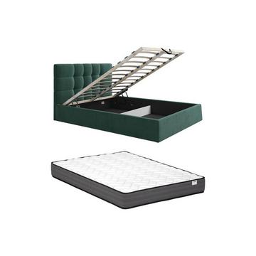 Lit coffre 140 x 190 cm - Tissu - Vert sapin + Matelas - ELIAVA de Pascal Morabito