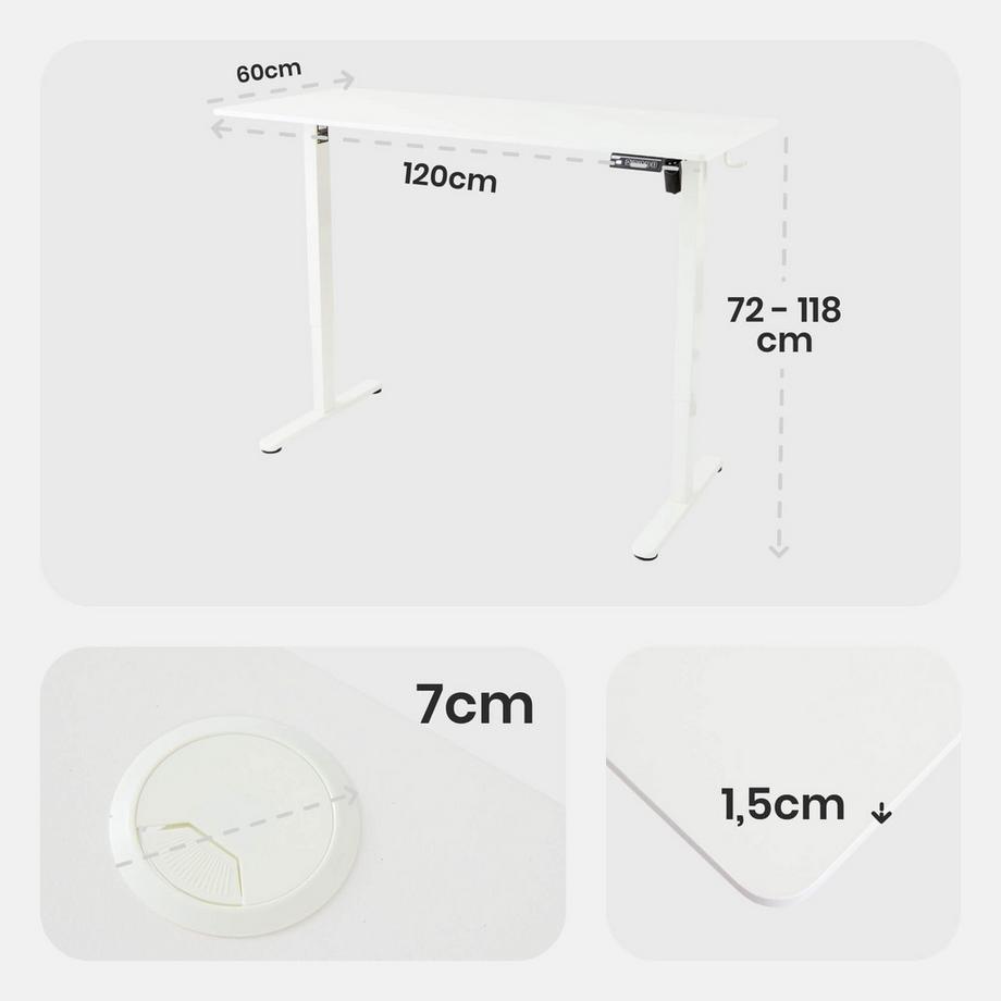 Arebos Bureau électrique réglable en hauteur 120 x 60 cm avec fonction mémoire  