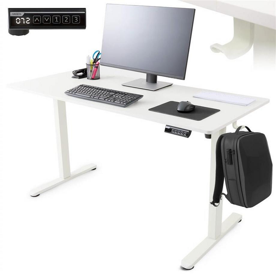 Arebos Bureau électrique réglable en hauteur 120 x 60 cm avec fonction mémoire  