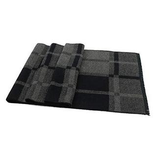 Only-bags.store  Écharpe chaude tricotée à carreaux avec pompon, longue écharpe d'hiver, cadeaux gris noir avec emballage, taille unique 