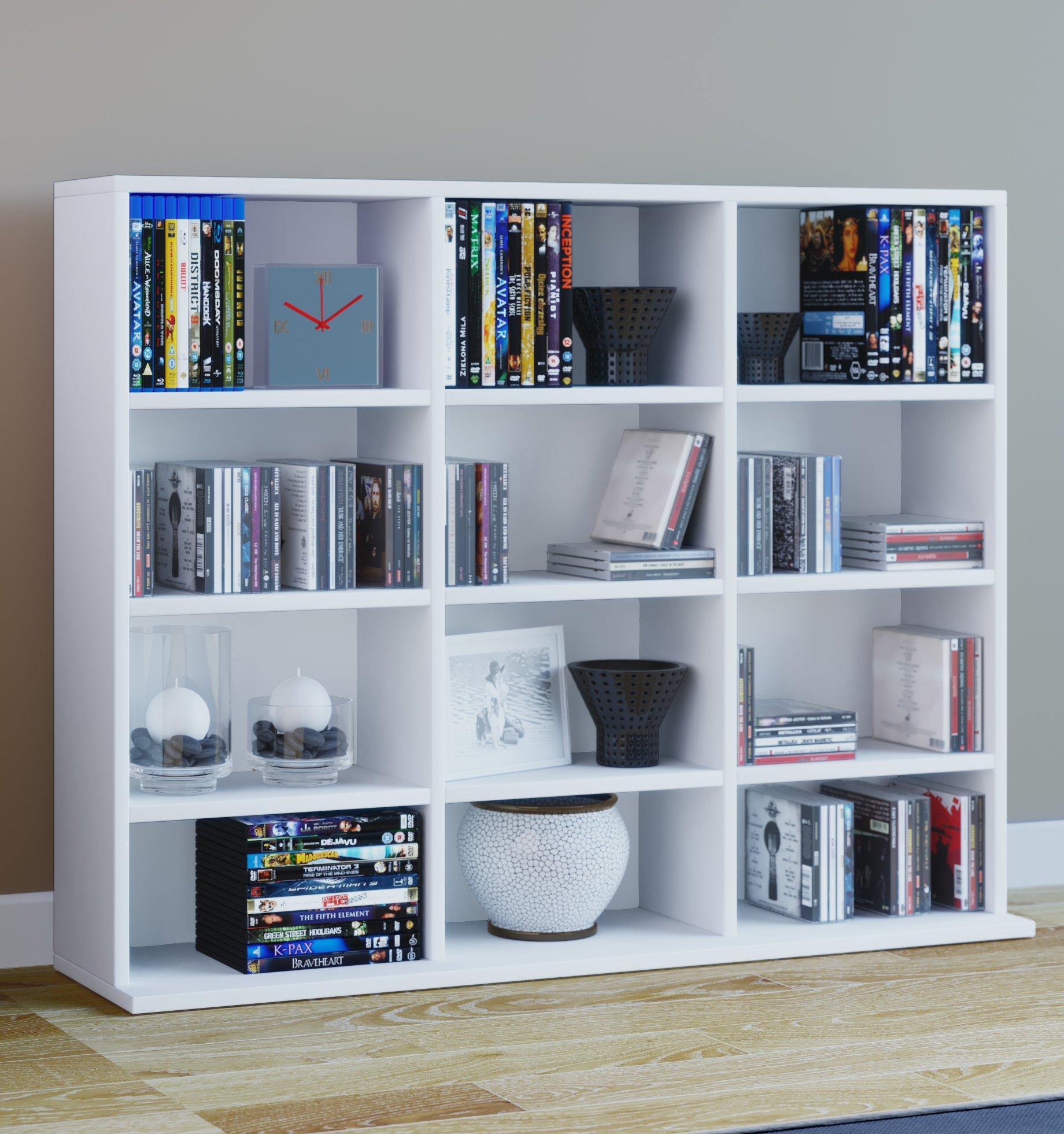 VCM Holzregal stehend | platzsparender CD-Schrank für 480 CDs oder 224 DVDs | Maße:H. 82 x B. 102 x T. 23 cm | Elegantes DVD Regal stehend | Blu-Ray Regal  