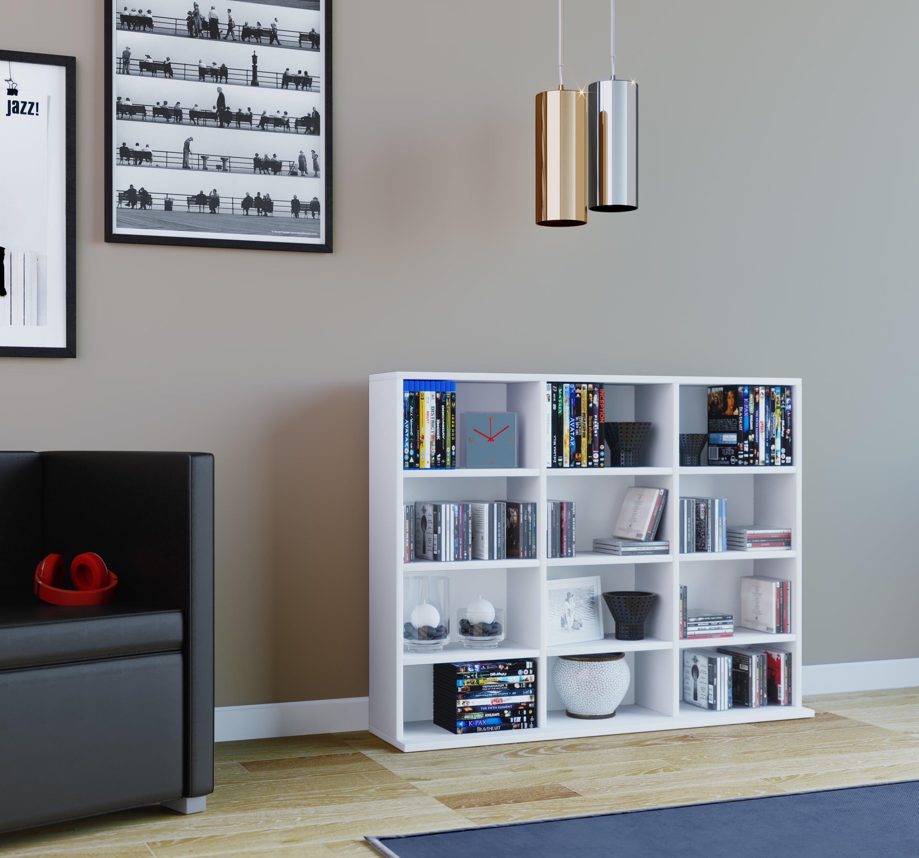 VCM Holzregal stehend | platzsparender CD-Schrank für 480 CDs oder 224 DVDs | Maße:H. 82 x B. 102 x T. 23 cm | Elegantes DVD Regal stehend | Blu-Ray Regal  