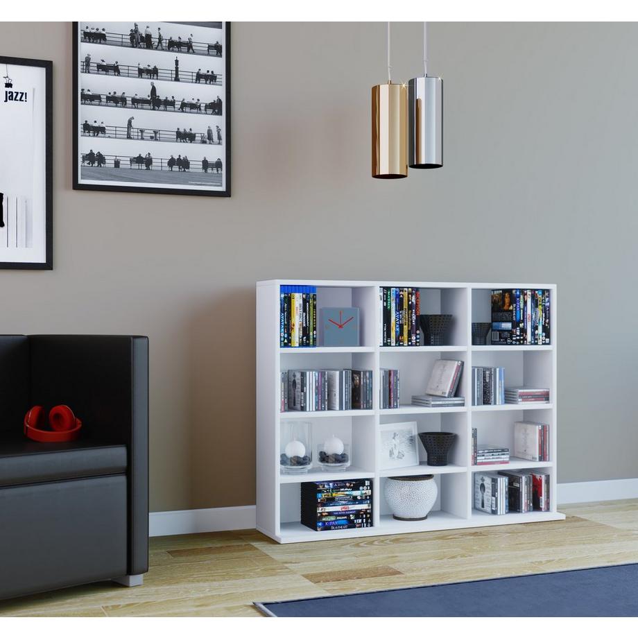 VCM Holzregal stehend | platzsparender CD-Schrank für 480 CDs oder 224 DVDs | Maße:H. 82 x B. 102 x T. 23 cm | Elegantes DVD Regal stehend | Blu-Ray Regal  