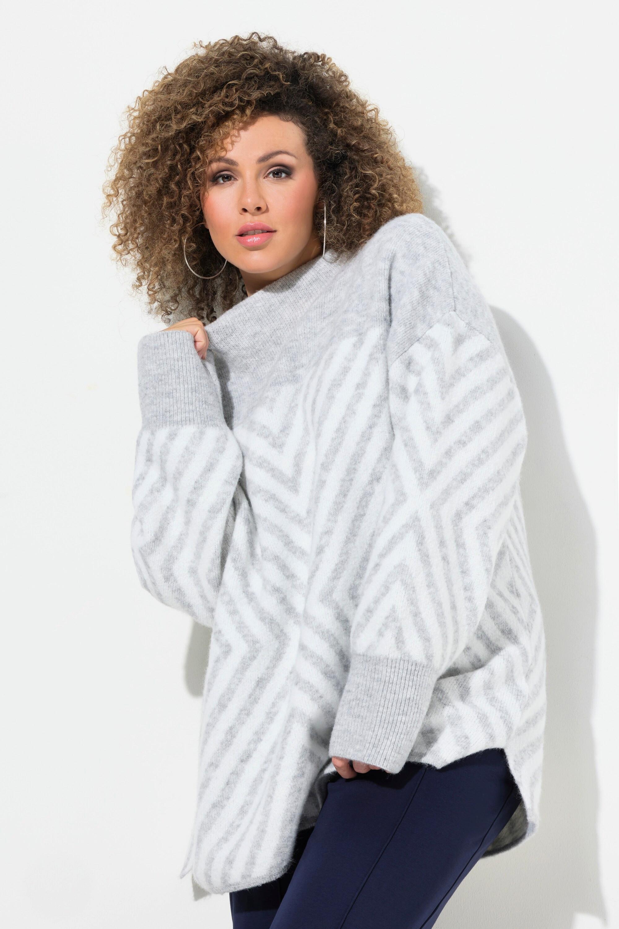 Ulla Popken Pullover grafisches Muster Stehkragen Langarm  