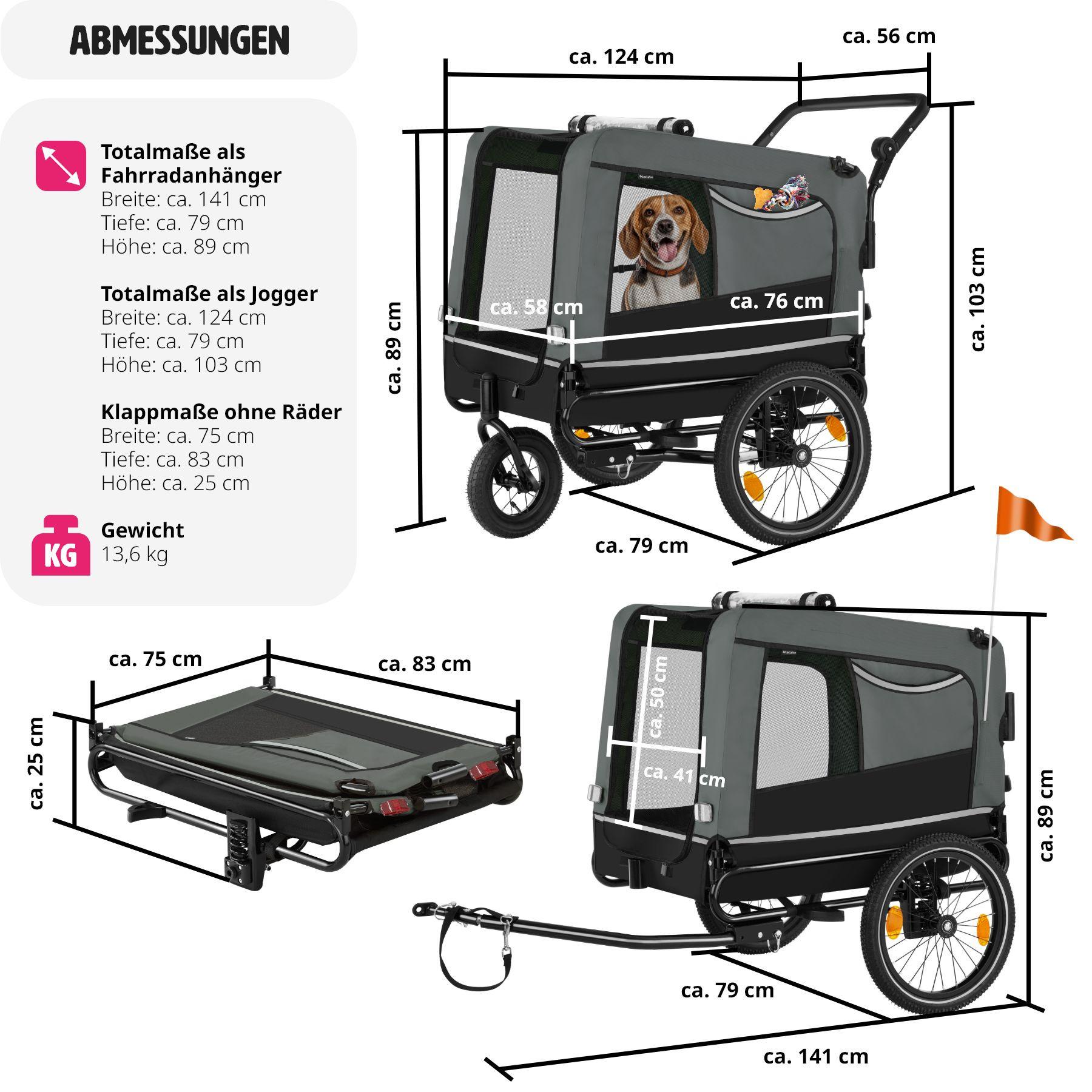 Tectake  Hundeanhänger WoofRider multifunktional, faltbar, bis 40kg 