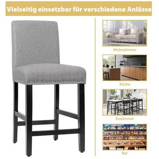 B2X Set di 2 sgabelli da bar con gambe in legno della gomma e sedie da bar in tessuto di lino traspirante grigio  