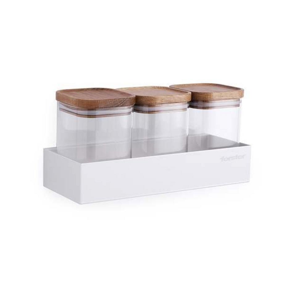 Forster Home Étagère magnétique avec 3 bocaux chêne  