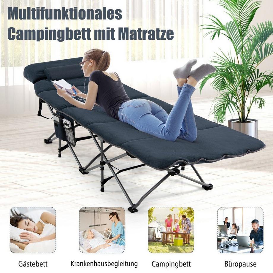 Northix  Lettino da campeggio pieghevole con materasso 185 cm x 65 cm x 41-53 cm blu 