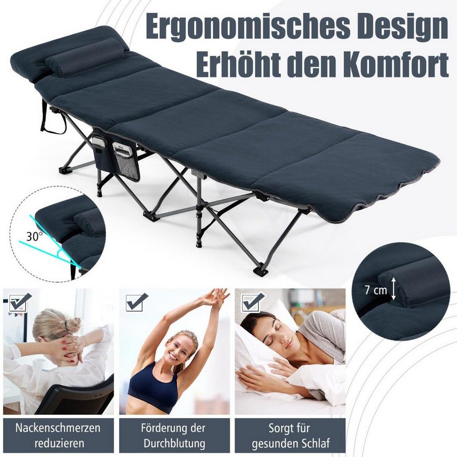 Northix  Lettino da campeggio pieghevole con materasso 185 cm x 65 cm x 41-53 cm blu 