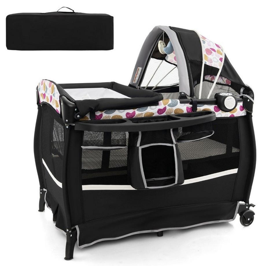 Northix  Lit de voyage 4 en 1 avec matelas, lit d'appoint pliable avec cercle de baldaquin réglable. 