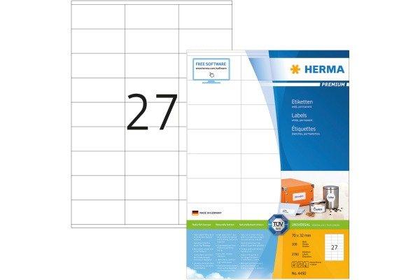 HERMA HERMA Universal-Etiketten 70x32mm 4450 weiss 2700 St./100 Blatt  