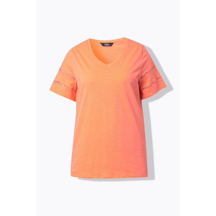 Ulla Popken Ricami Traforati Taglio Svasato Scollo a V T-Shirt Maniche ad Aletta  