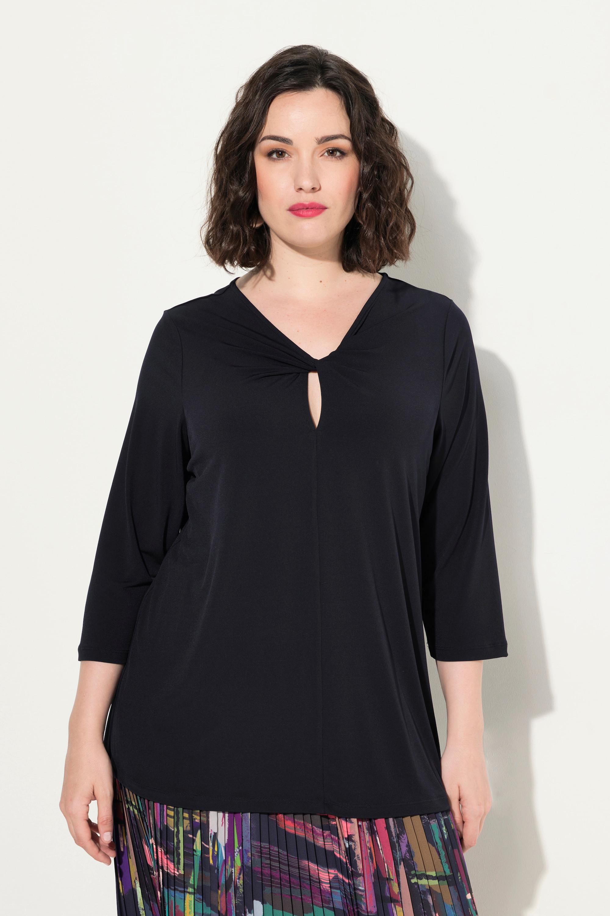 Ulla Popken  Shirt, drapierter Ausschnitt, Classic, 3/4-Arm 