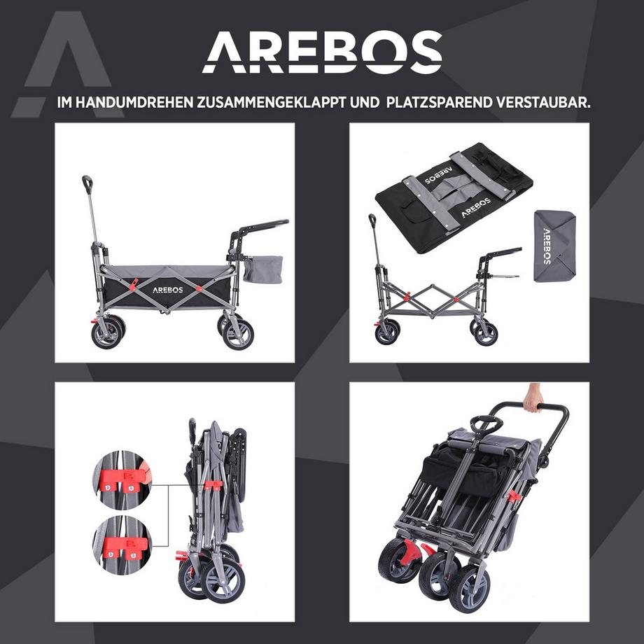 Arebos  Bollerwagen mit Dach | Handwagen | Transportkarre | Gerätewagen 